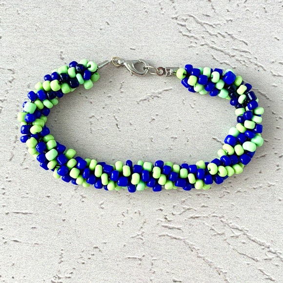 Swampy Pond - Kumihimo Beaded Rope Bracelet - Blue Green - Picture 3 of 3